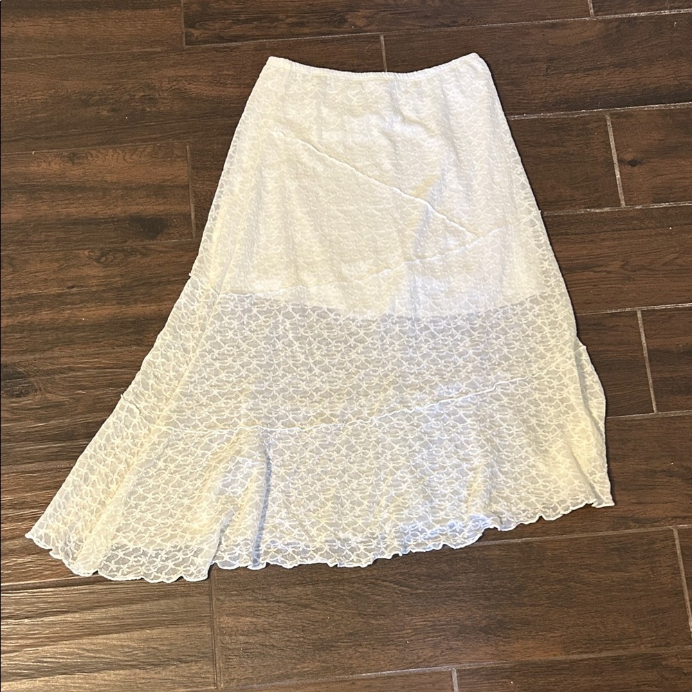 See You Monday White Lace A-Line Skirt